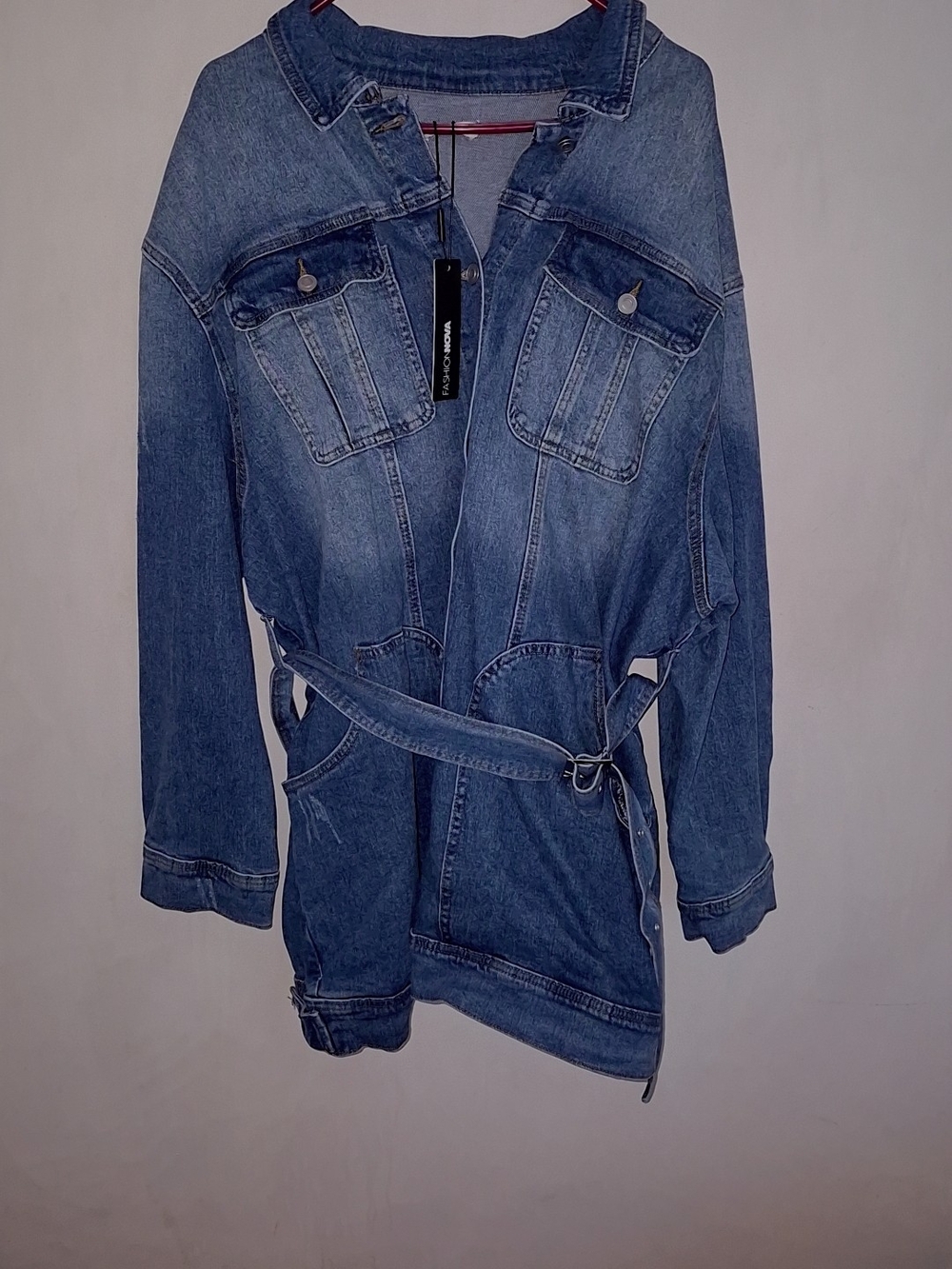 Fashion Nova Blue Denim Belted Dress